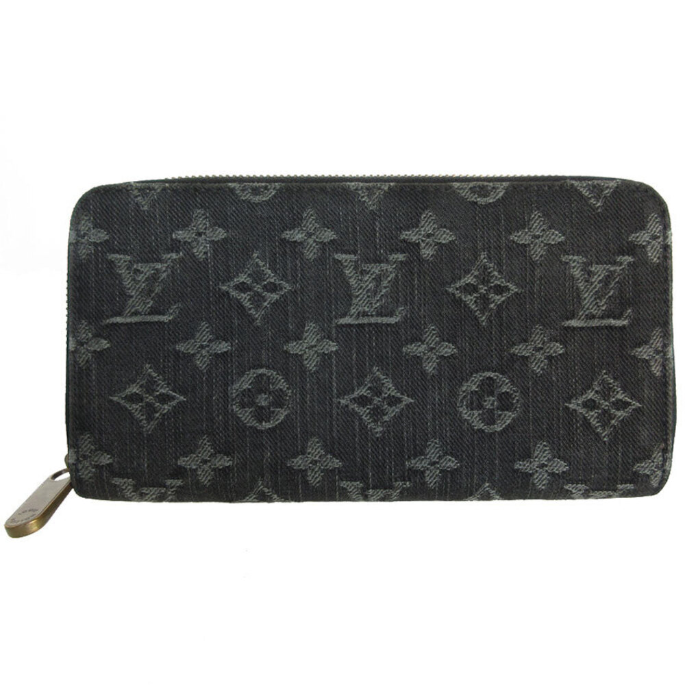 Louis Vuitton Round Zipper Long Wallet Monogram Denim Zippy Black